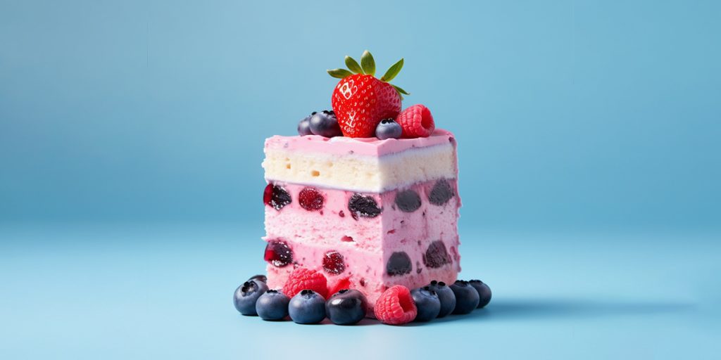 An AI Berry Cake with Strawberry and Blueberry Fillings